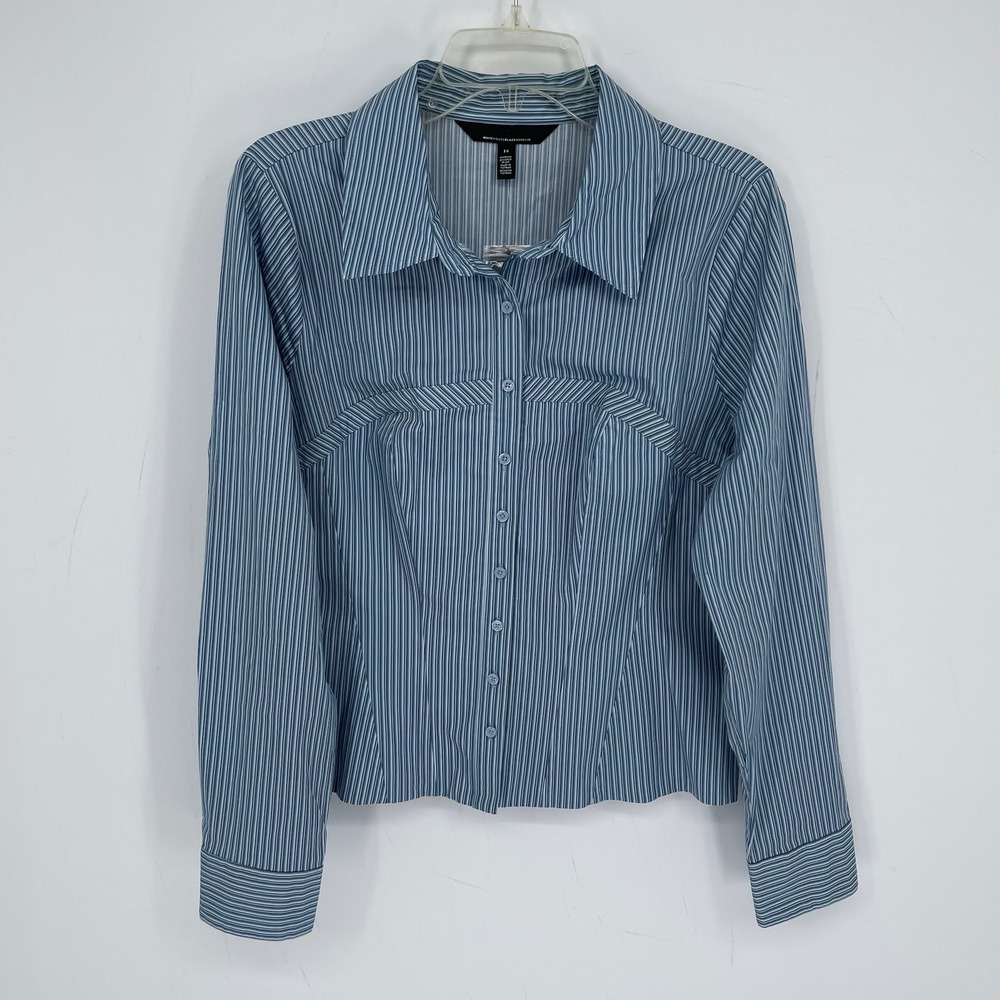 White House Black Market NWT Women's Blue Striped Corset Poplin Shirt Size 14